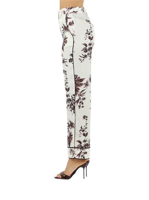 Pantaloni bianchi con stampa floreale marrone LIU JO | CA6254TS061/P9654
